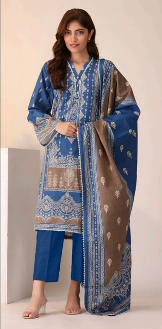 Jacquard Printed Slub Khaddar 3pc