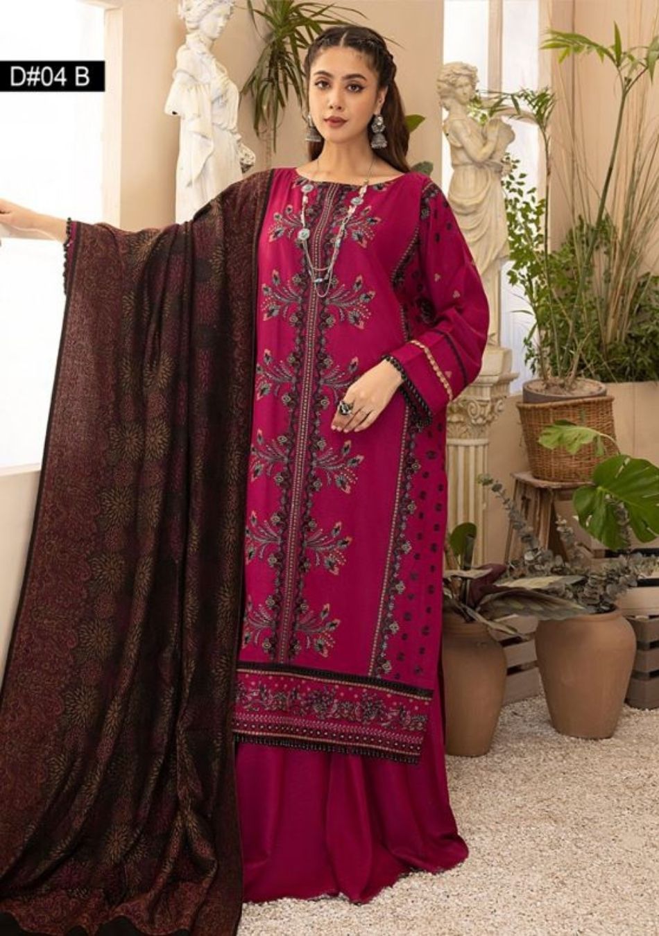 Aizal-Embroidered karandi-Purple-3PC - Branded Cut Pieces