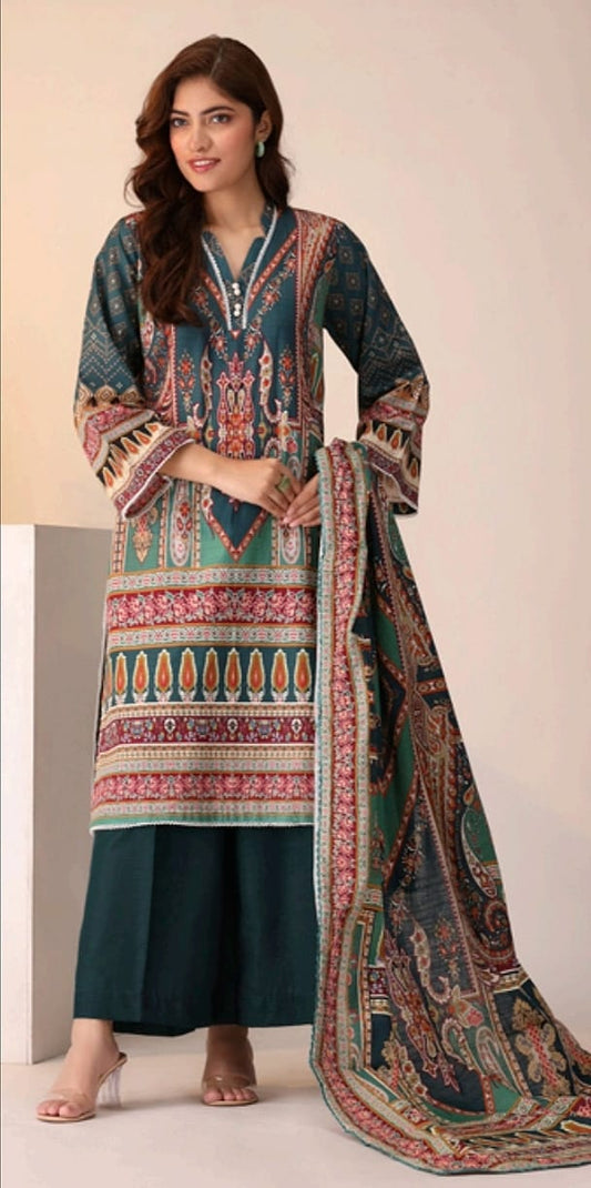 Jacquard Printed Slub Khaddar 3pc