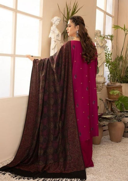 Aizal-Embroidered karandi-Purple-3PC - Branded Cut Pieces