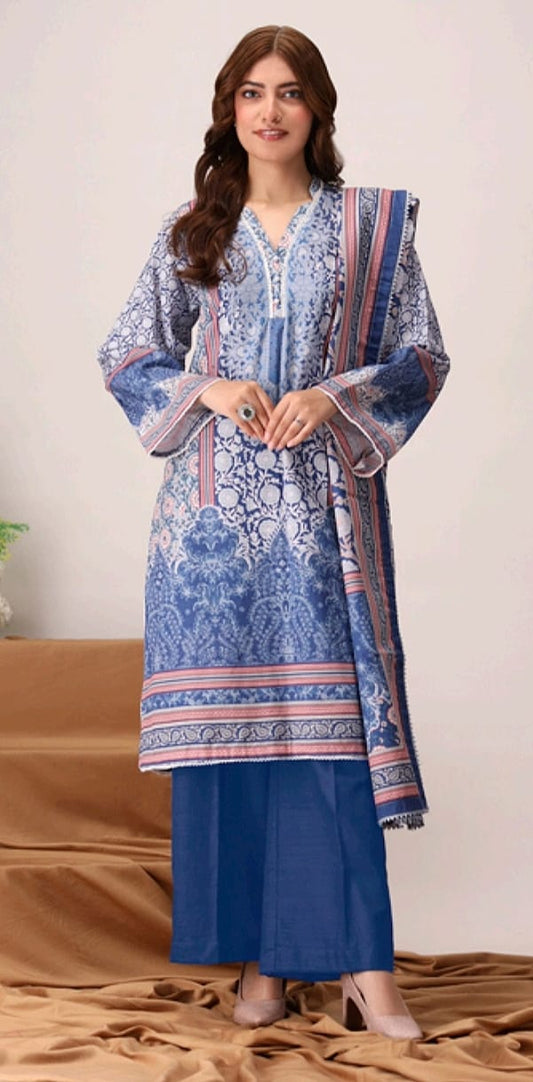 Jacquard Printed Slub Khaddar 3pc