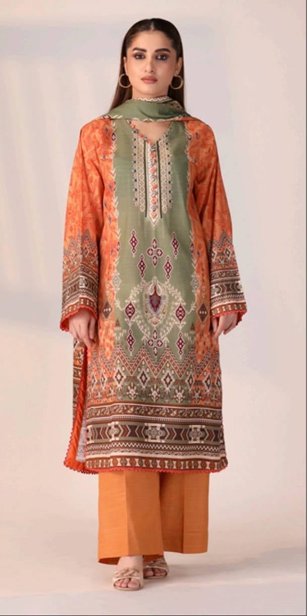 Jacquard Printed Slub Khaddar 3pc