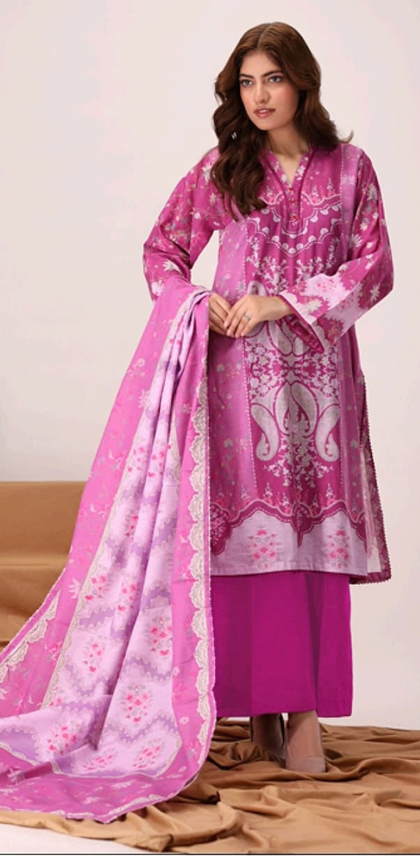 Jacquard Printed Slub Khaddar 3pc