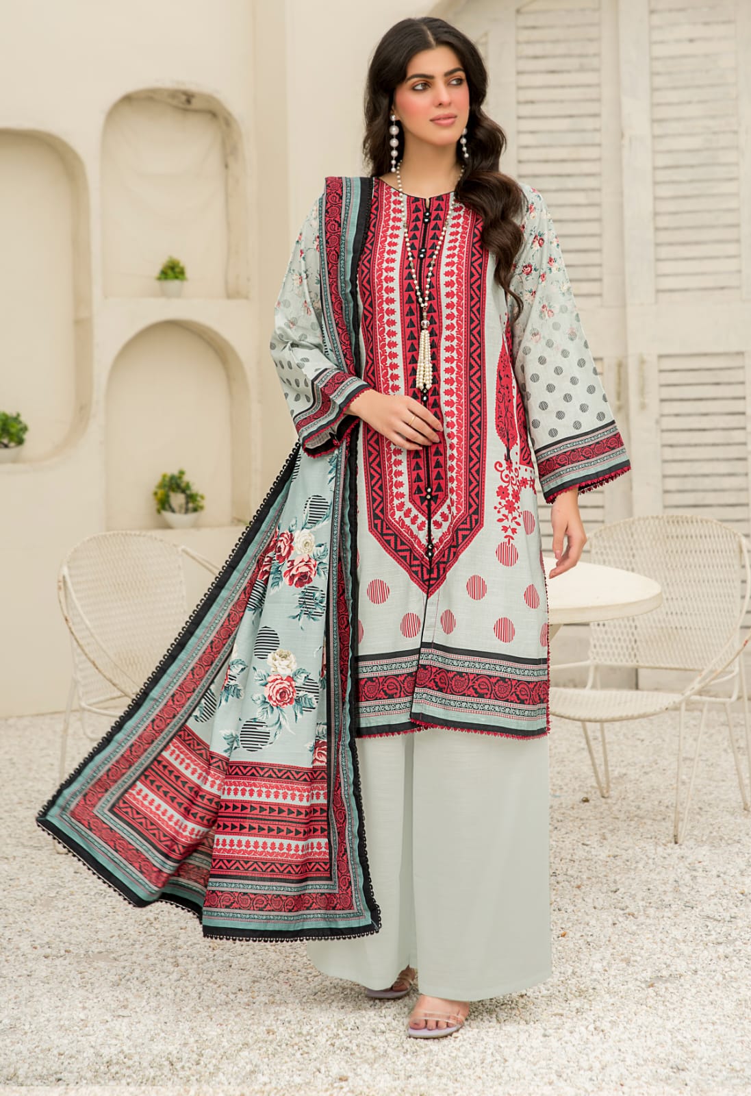 Hania & Minahil Printed Slub Khaddar 3pc - Branded Cut Pieces