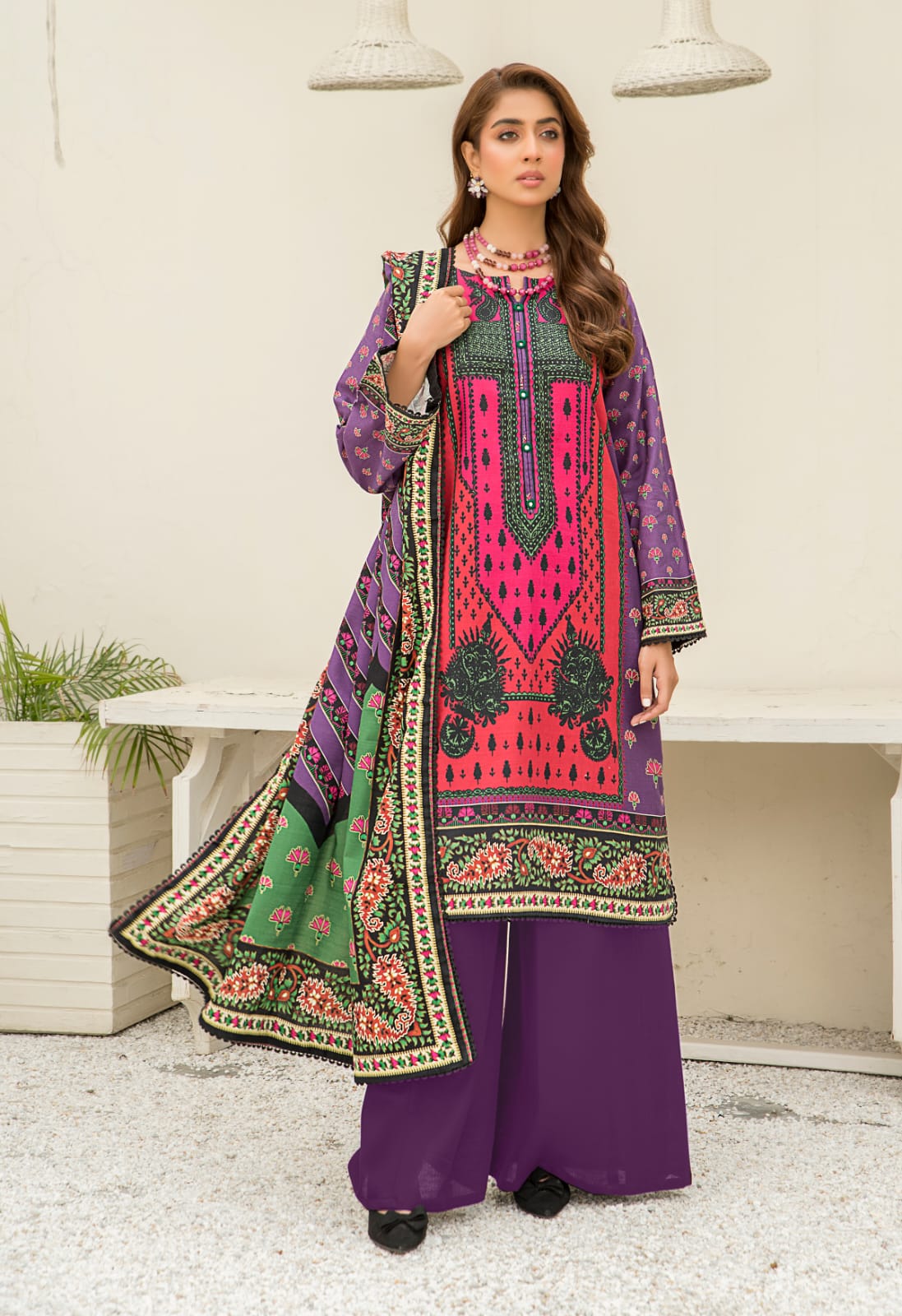 Safa Iman Printed Slub Khaddar 3pc - Branded Cut Pieces