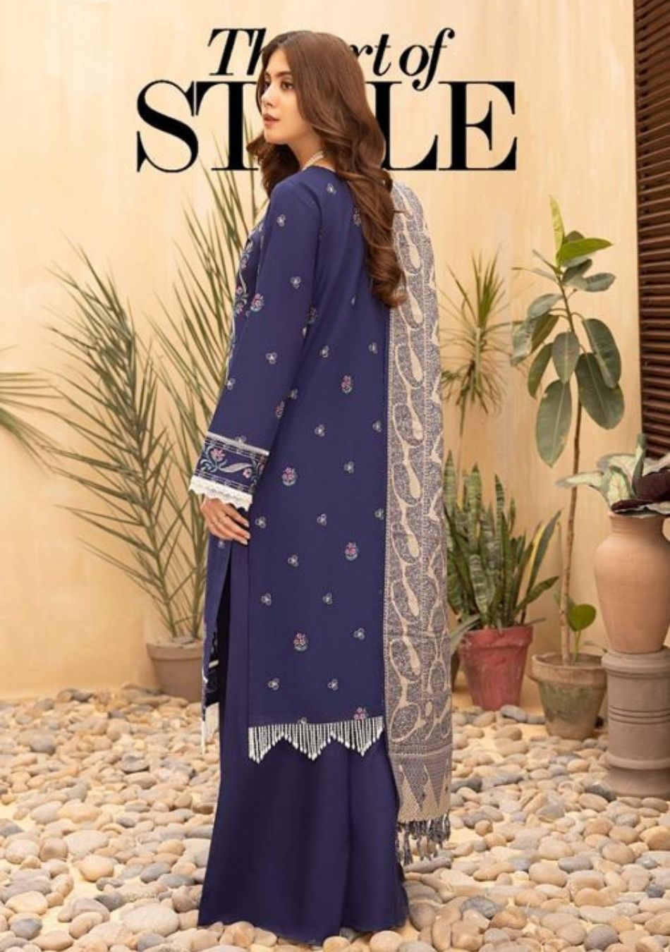 Aizal-Embroidered khaadar-Blue-3PC - Branded Cut Pieces