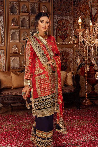 Embroidered -Luxury-Red-3pc - Branded Cut Pieces