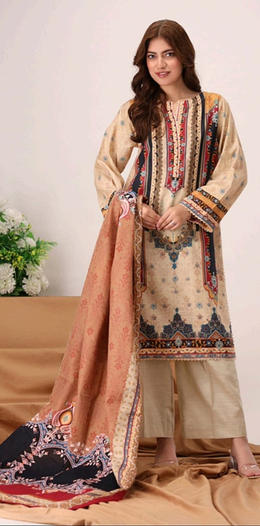 Jacquard Printed Slub Khaddar 3pc