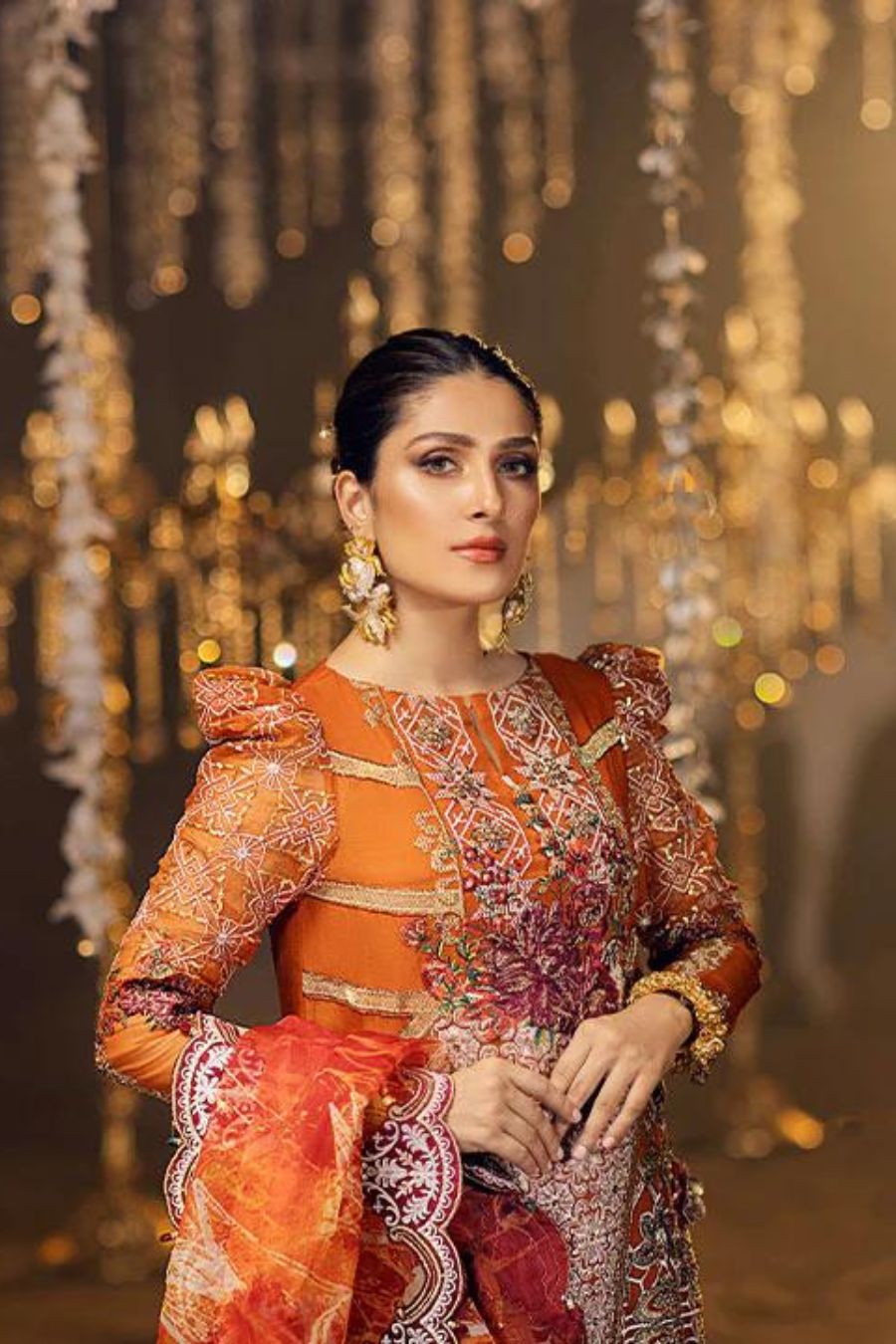 Embroidered Luxury-Orange-3pc - Branded Cut Pieces