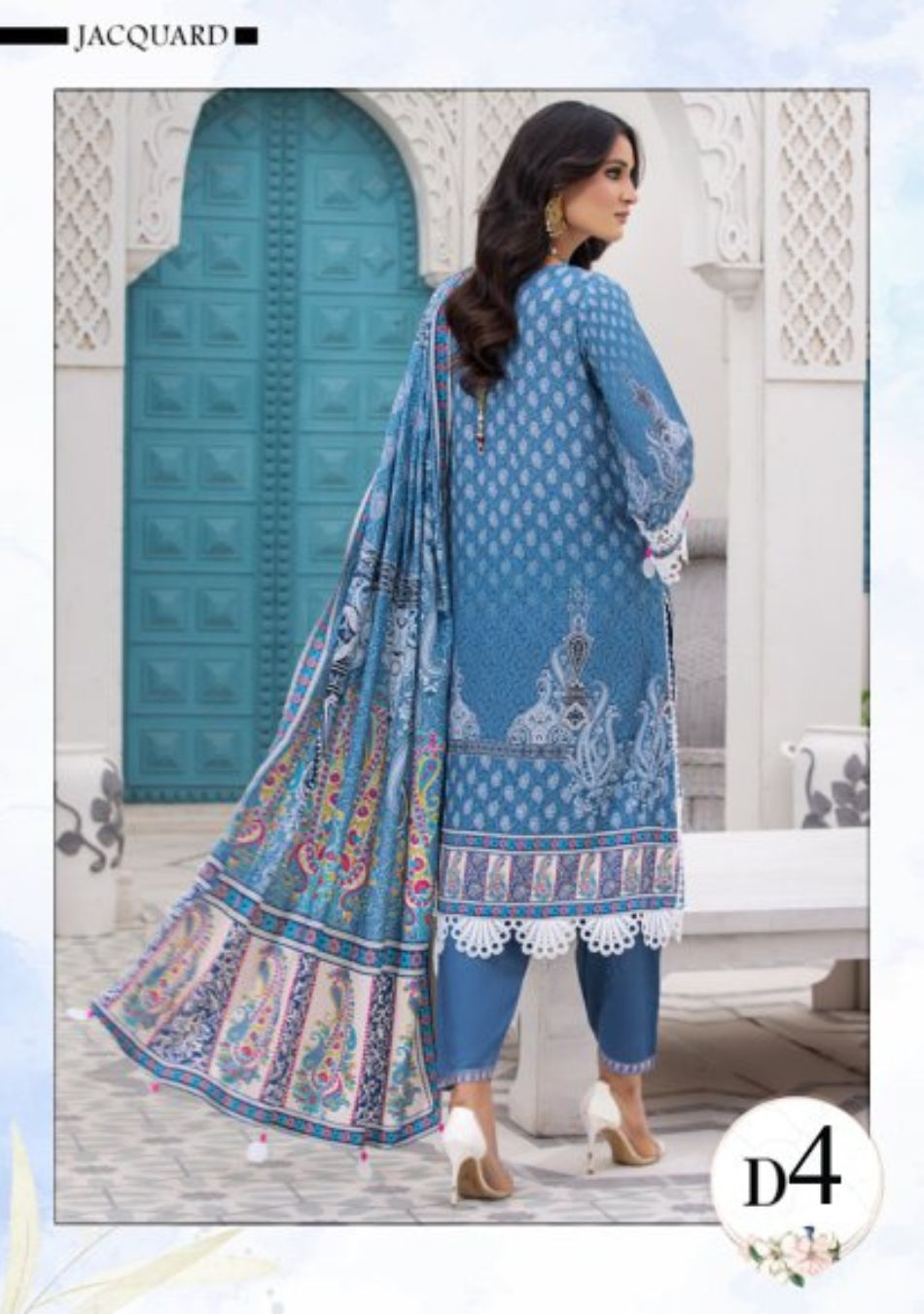 Jacquard-Embroidered Slub Viscose-Blue-3PC - Branded Cut Pieces