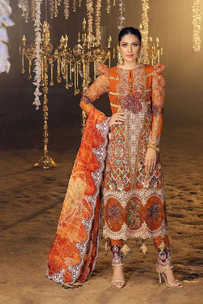 Embroidered Luxury-Orange-3pc - Branded Cut Pieces