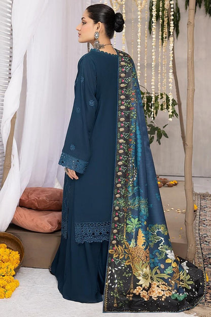 Mahnur (Mehru)-Embroidered Slub Linen-Zink-3PC - Branded Cut Pieces