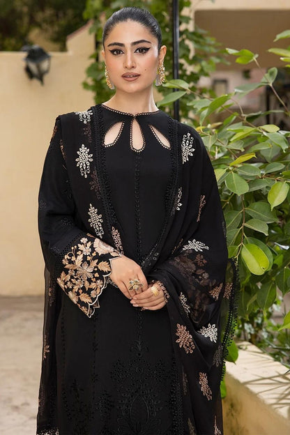 Mahnur-Embroidered Karandi-Black-3PC - Branded Cut Pieces