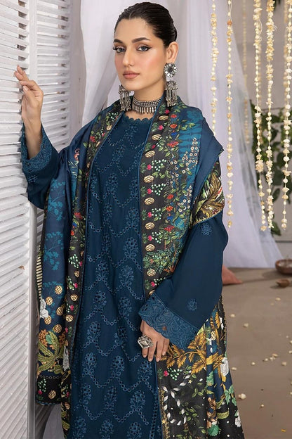 Mahnur (Mehru)-Embroidered Slub Linen-Zink-3PC - Branded Cut Pieces