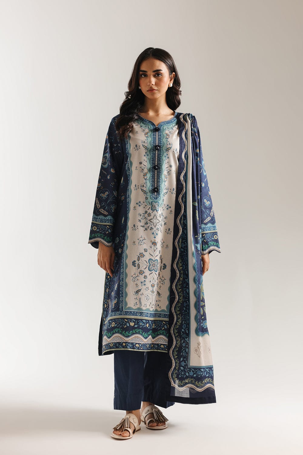 Ethnic Unstitched Printed Lawn 3pc