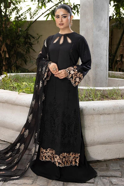 Mahnur-Embroidered Karandi-Black-3PC - Branded Cut Pieces