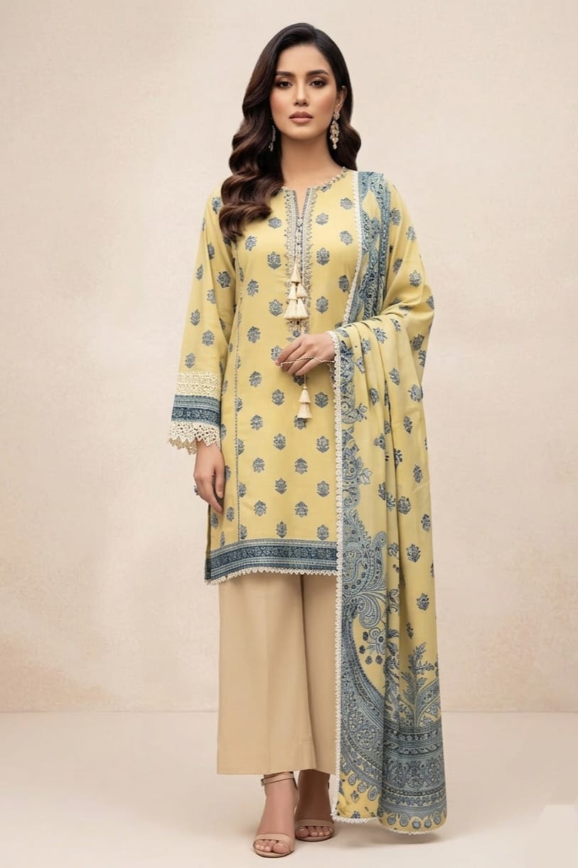 Jacquard Unstitched Printed Lawn 3pc