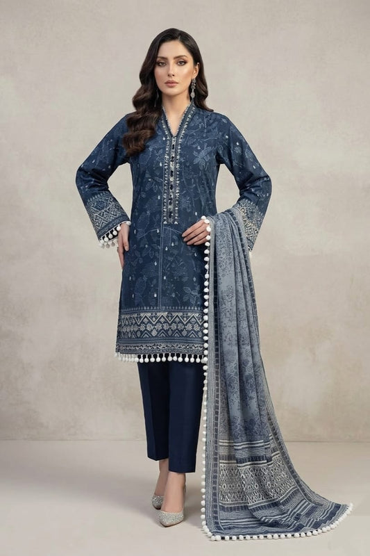 Jacquard Unstitched Printed Lawn 3pc