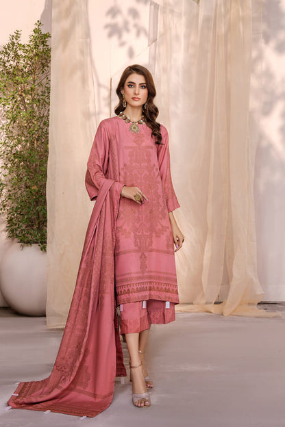 Hania&Minahil-Dyed Composed Jacquard Linen-Pink-3PC - Branded Cut Pieces