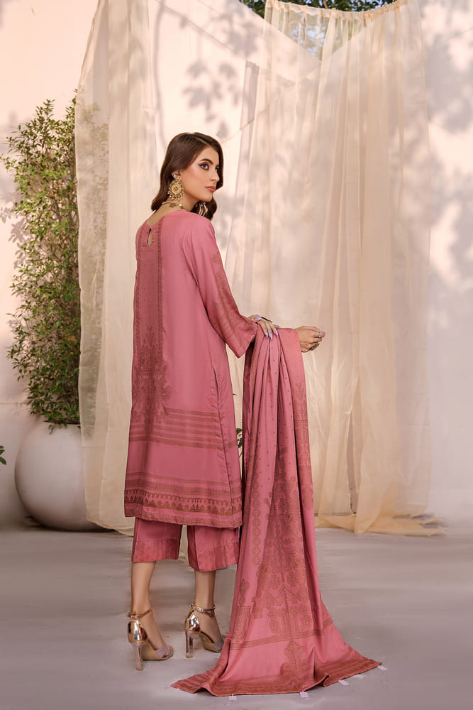 Hania&Minahil-Dyed Composed Jacquard Linen-Pink-3PC - Branded Cut Pieces