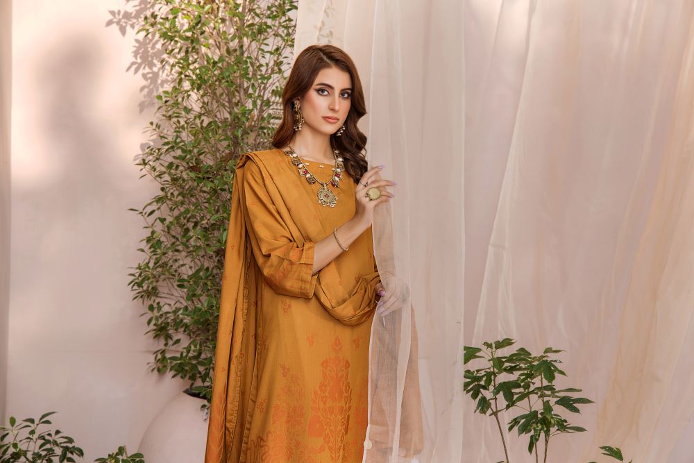 Hania&Minahil-Dyed Composed Jacquard Linen-Mustrad-3PC