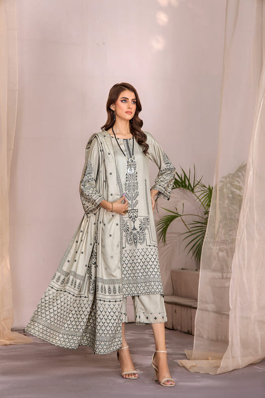Hania&Minahil-Dyed Composed Jacquard Linen-Ash Grey-3PC
