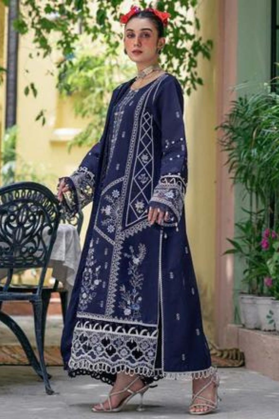 Parishay-Embroidered Karandi-Blue-3PC - Branded Cut Pieces