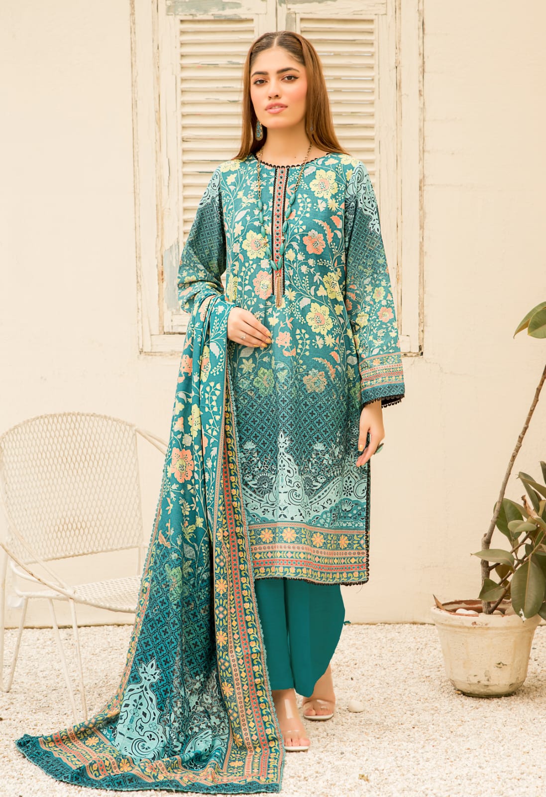 Safa Iman Printed Slub Khaddar 3pc - Branded Cut Pieces