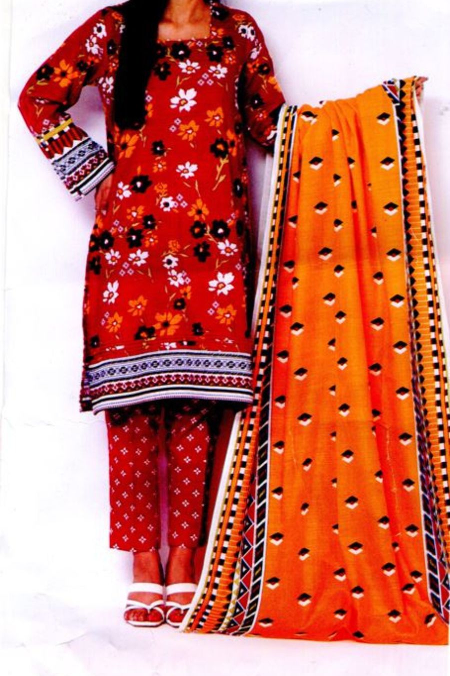 MIZAJ-Digital Printed Khaddar-Red-3PC - Branded Cut Pieces