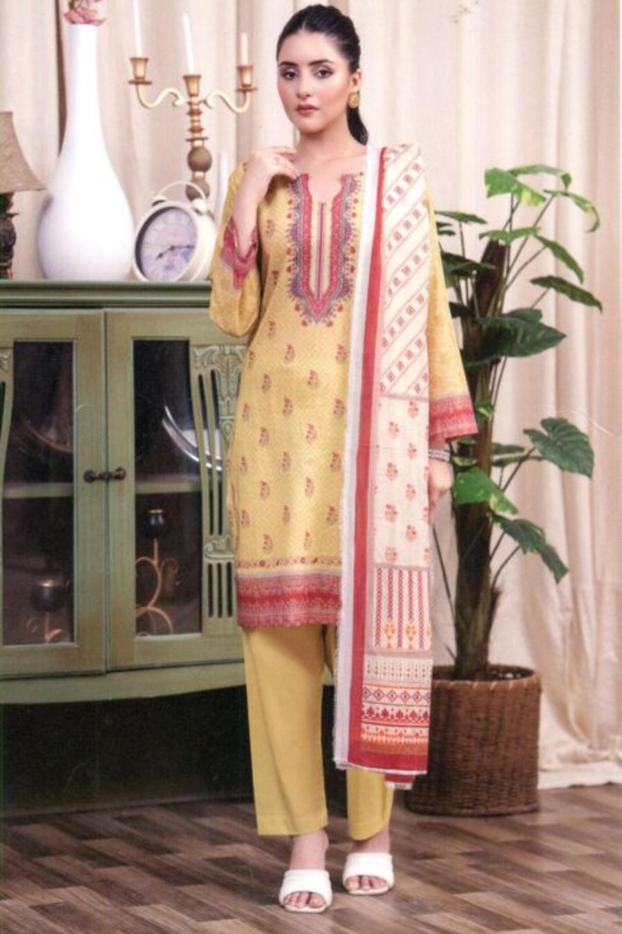 Digital Printed Lawn-Lemon-3PC - Branded Cut Pieces