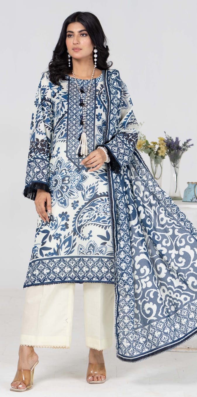 Jacquard Unstitched Printed Lawn 3pc - Branded Cut Pieces