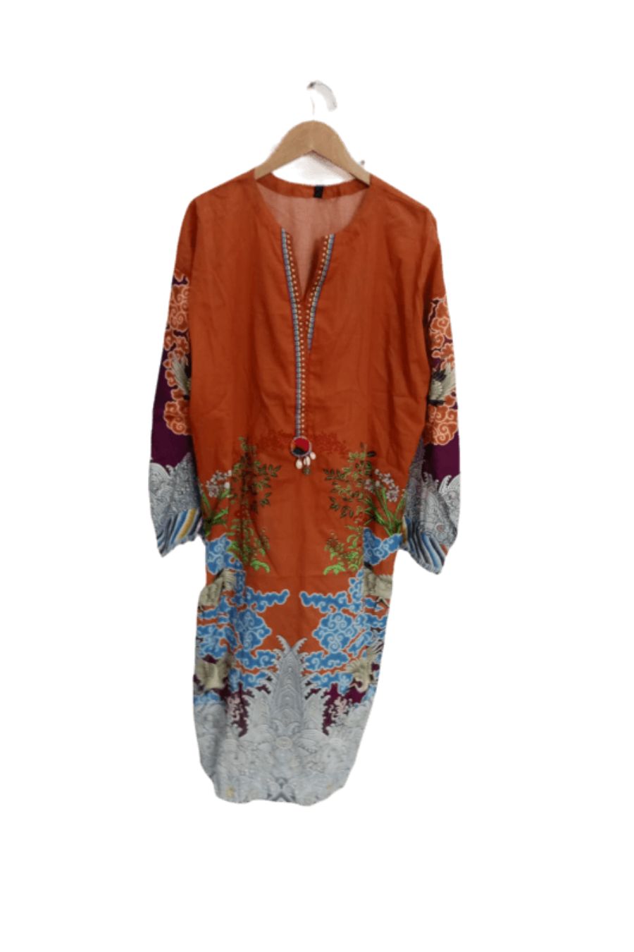 Embroidered Lawn-Orange-Shirt - Branded Cut Pieces