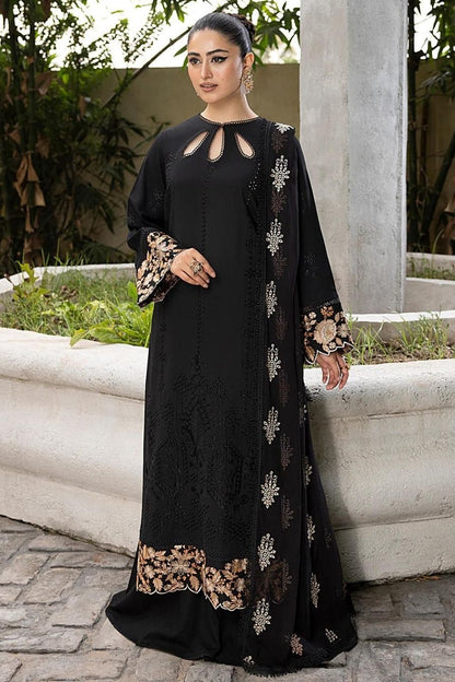 Mahnur-Embroidered Karandi-Black-3PC - Branded Cut Pieces