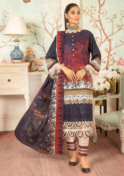 Mahee's-Embroidered Slub khaadar-Multi-3PC - Branded Cut Pieces