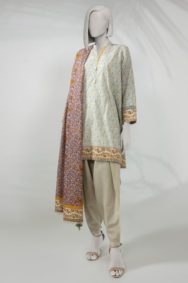 J. Unstitched Printed Lawn 3pc
