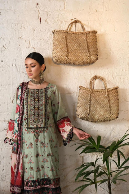 Embroidered Lawn-L-Green-3PC - Branded Cut Pieces