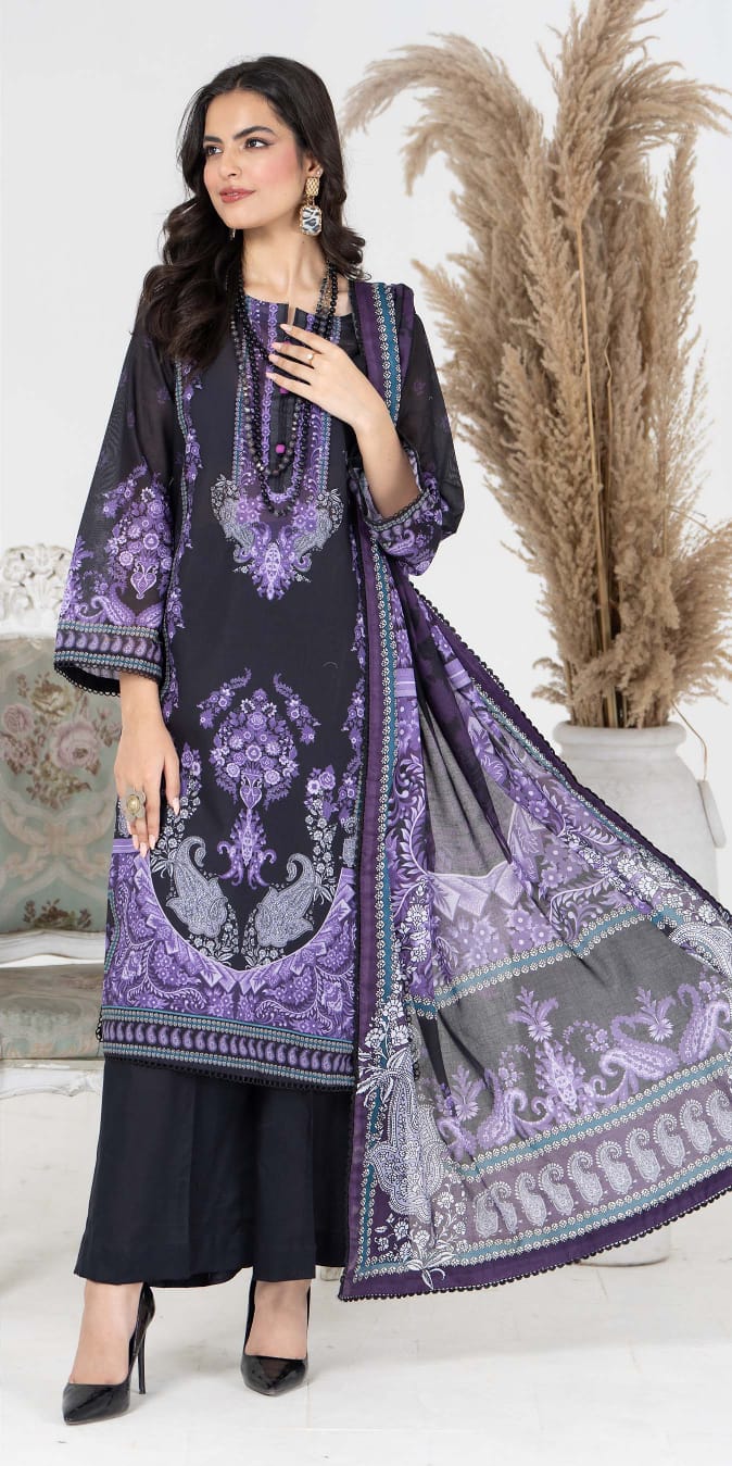 Jacquard Unstitched Printed Lawn 3pc - Branded Cut Pieces