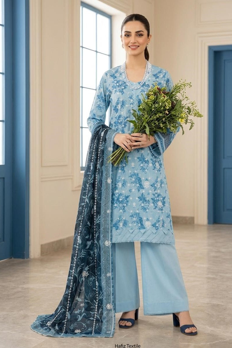 Hafiz Filza Unstitched Embroidered Lawn 3pc