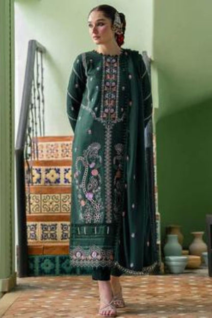 Parishay-Embroidered Karandi-Green-3PC - Branded Cut Pieces