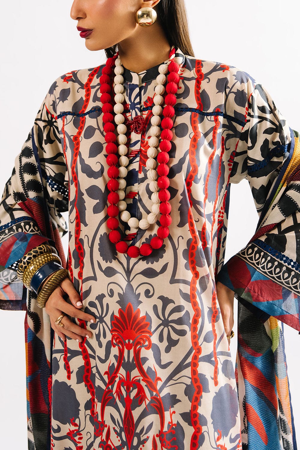 Agha Noor Unstitched Printed Lawn 3pc