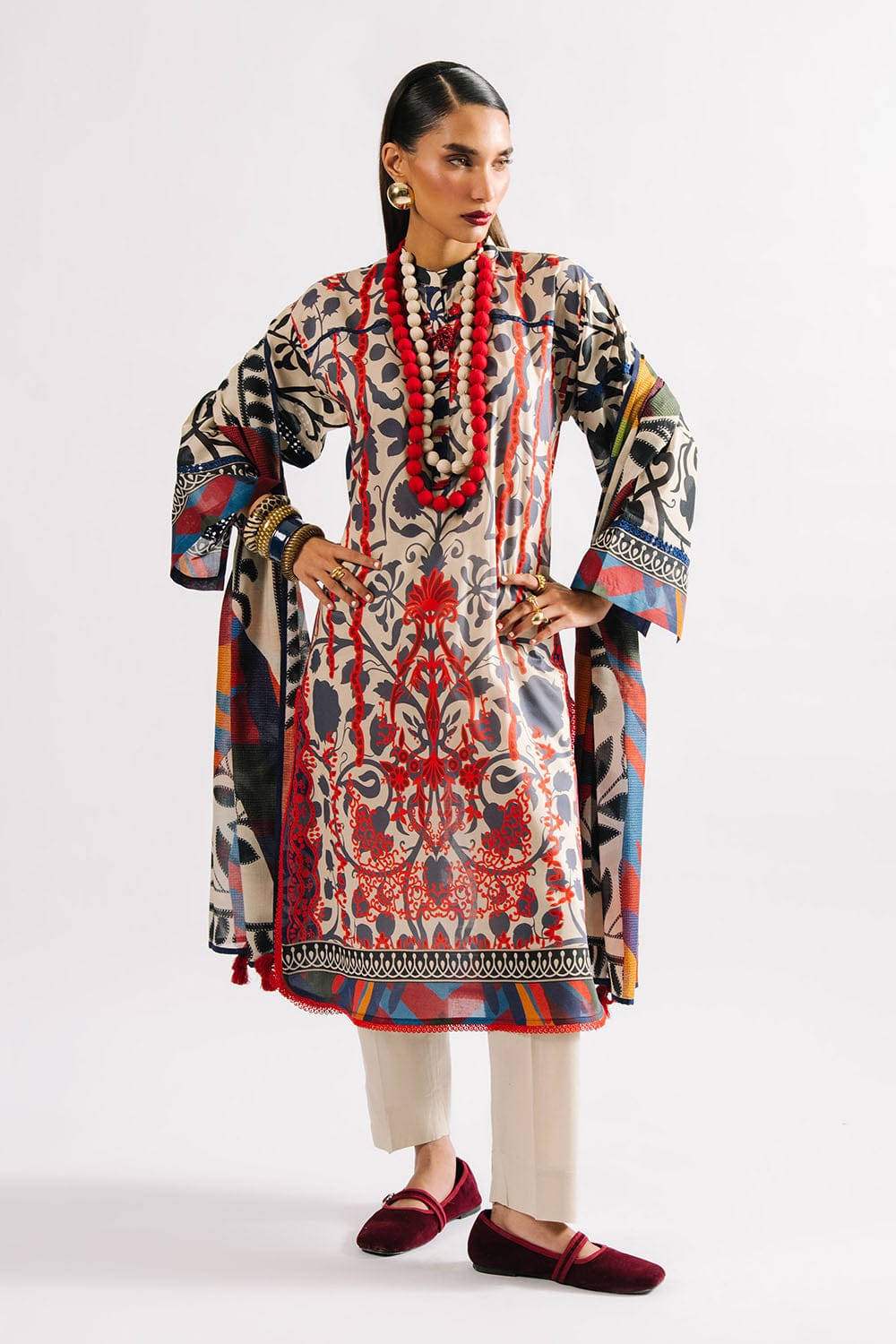 Agha Noor Unstitched Printed Lawn 3pc