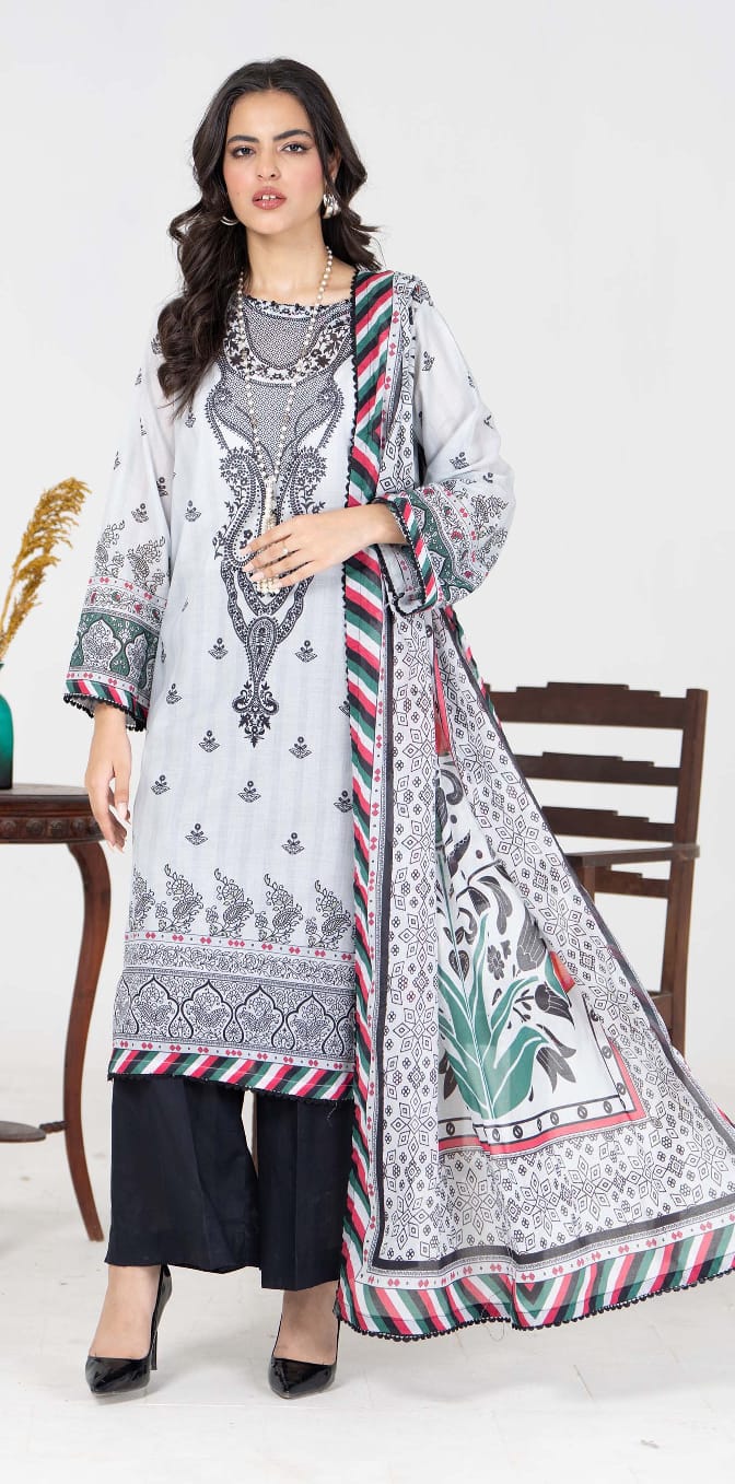 Jacquard Unstitched Printed Lawn 3pc - Branded Cut Pieces