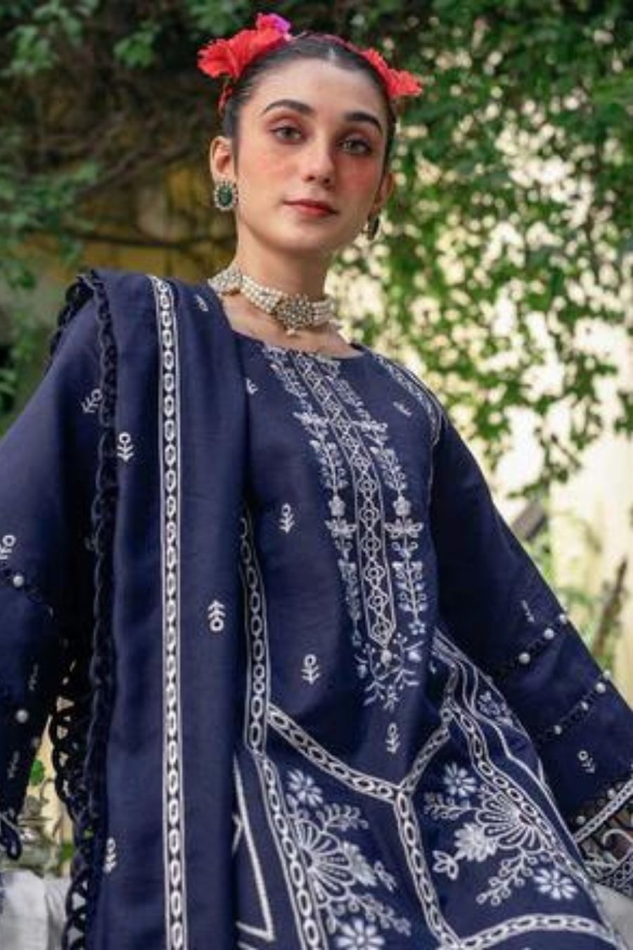 Parishay-Embroidered Karandi-Blue-3PC - Branded Cut Pieces