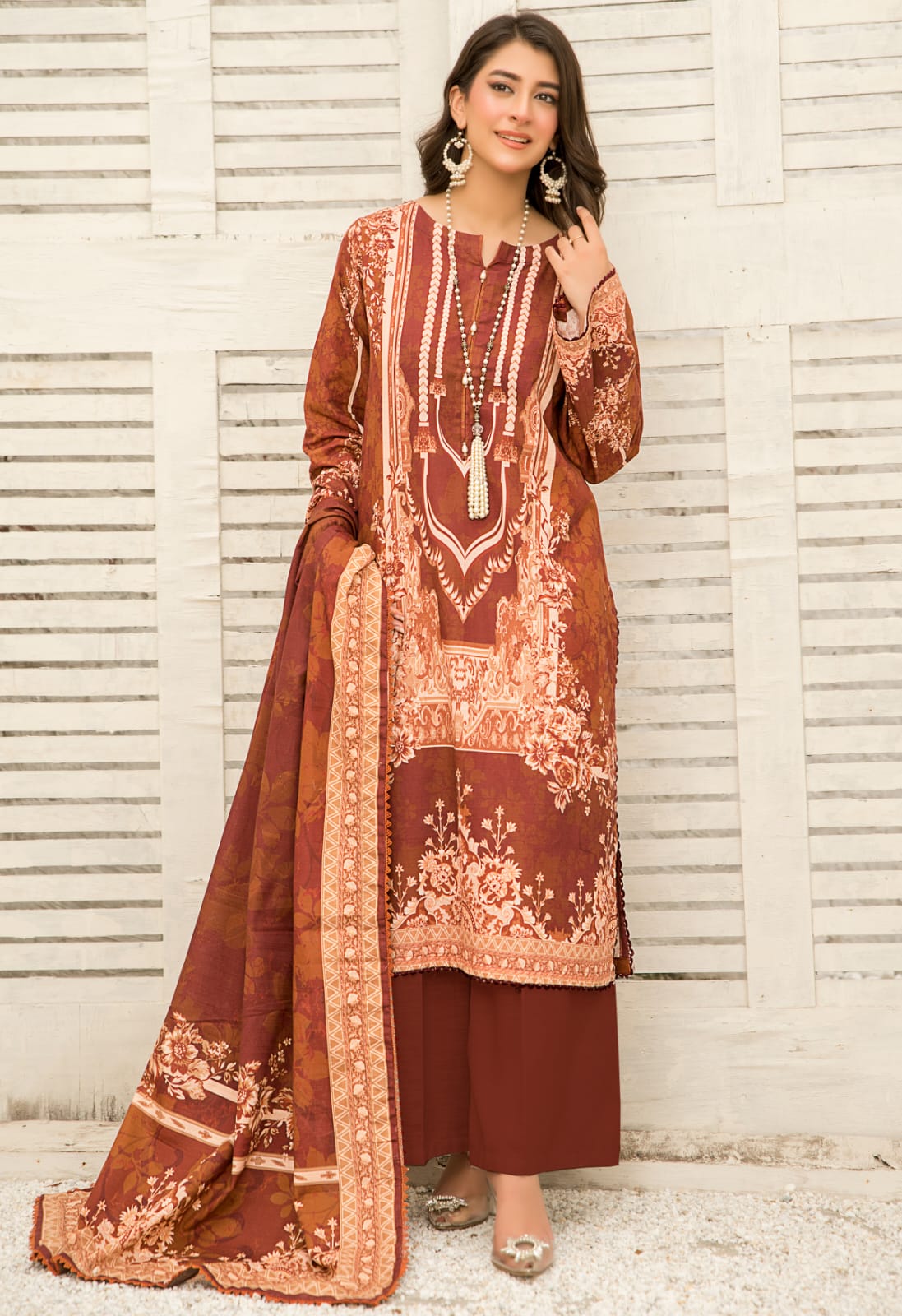 Safa Iman Printed Slub Khaddar 3pc - Branded Cut Pieces