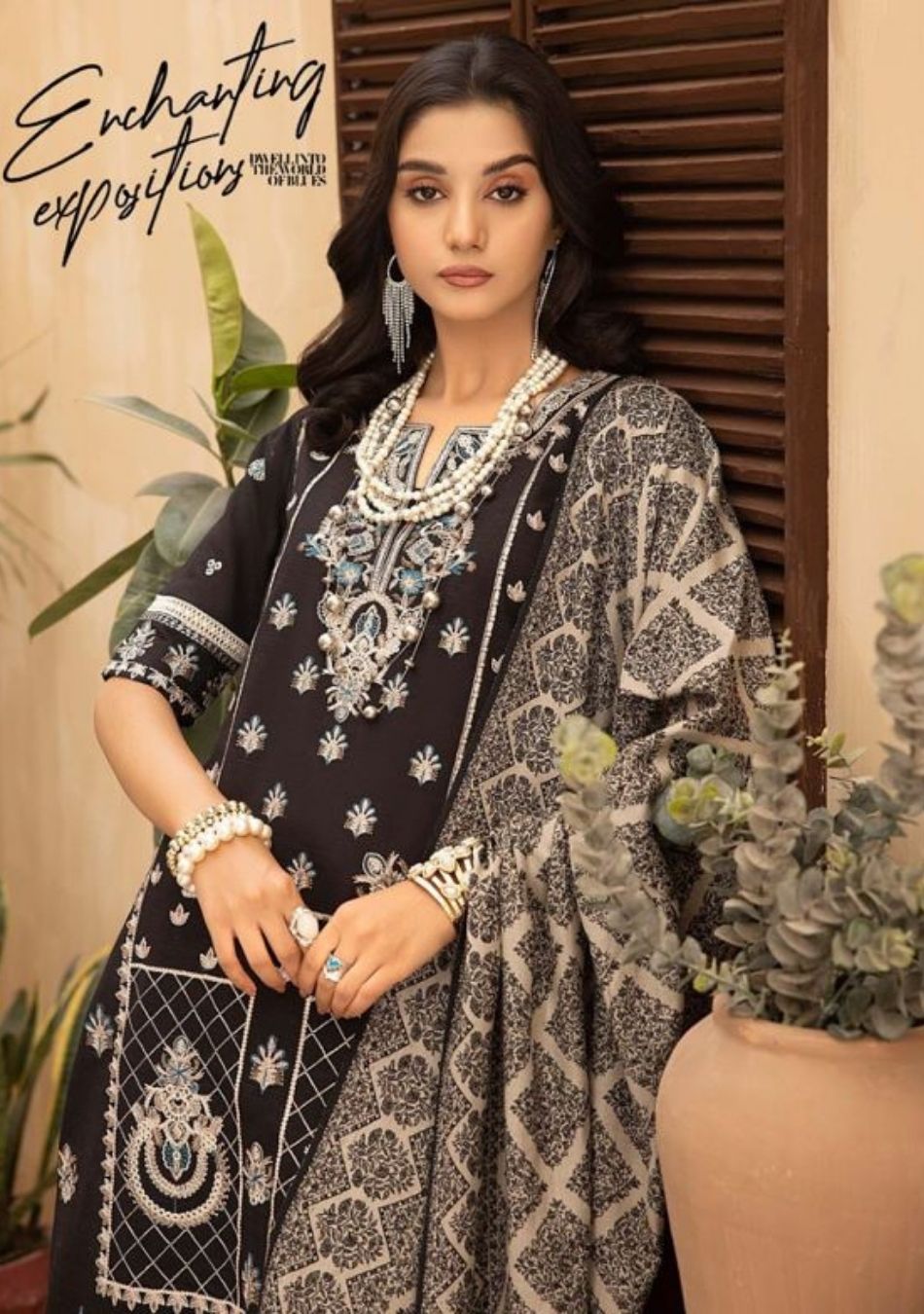 Aizal-Embroidered khaadar-Black-3PC - Branded Cut Pieces