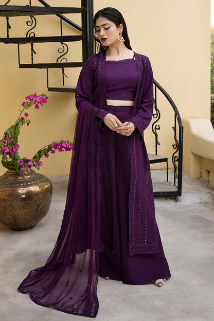 Mahnur-Embroidered Karandi-Purple-3PC - Branded Cut Pieces