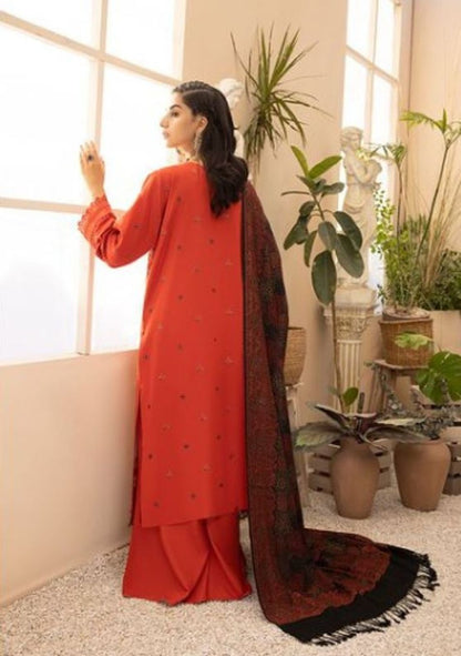 Aizal-Embroidered karandi-Orange-3PC - Branded Cut Pieces