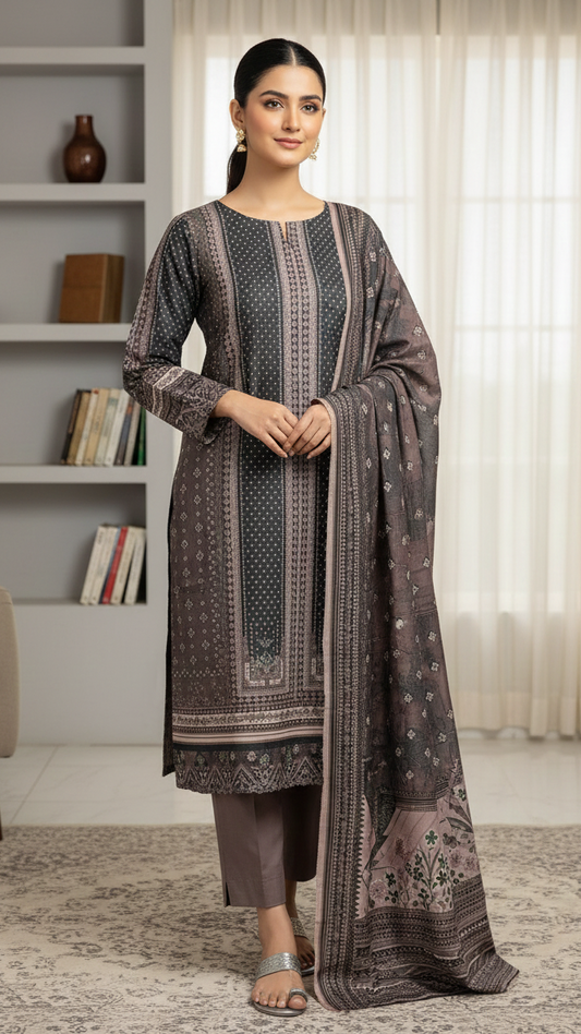 UNSTITCHED PRINTED KHADDAR 3PC COLLECTION BY AL-KARAM By Branded Cut Pieces