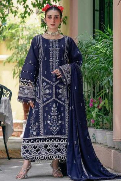 Parishay-Embroidered Karandi-Blue-3PC - Branded Cut Pieces