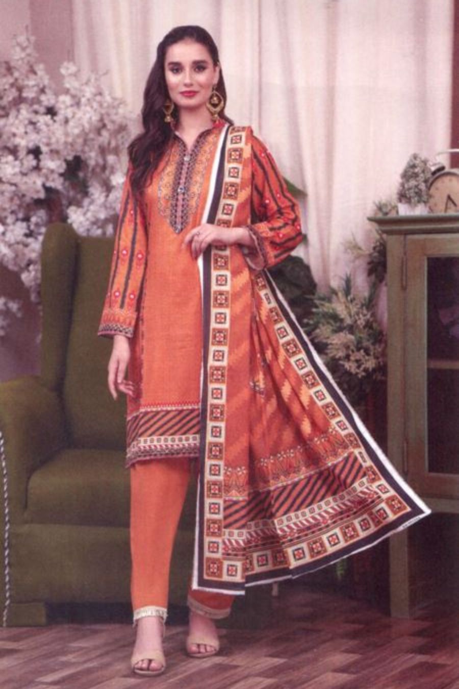 Digital Printed Lawn-Rust-3PC - Branded Cut Pieces